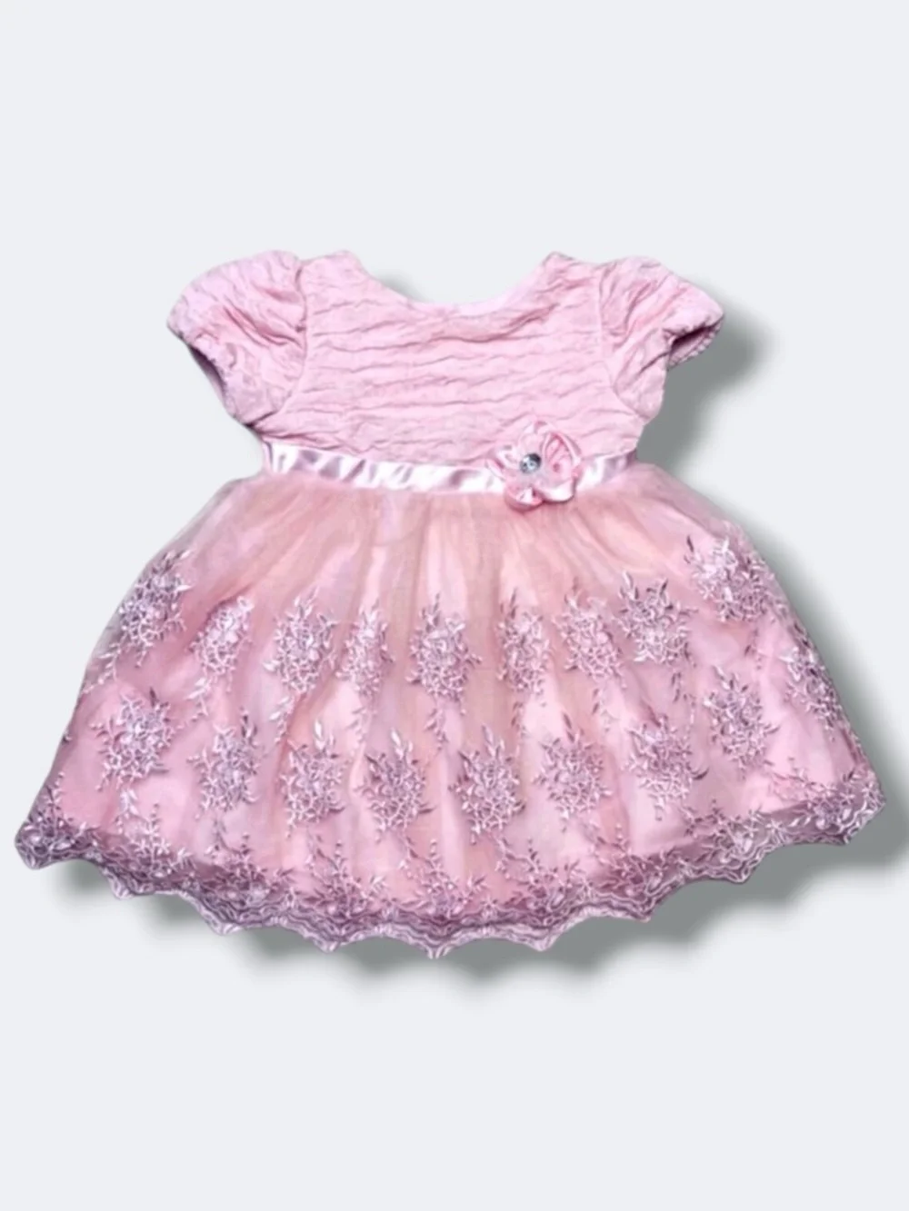 🌵3/$20 Nannette Baby Dress Girls 12 Months Pink Embroidered Tulle Party Shimmer